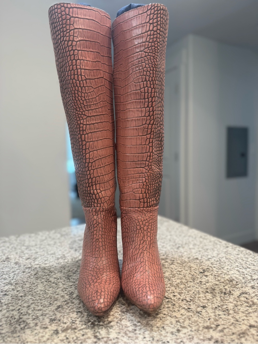 NEW Freebird PINK Jasper Croc-Embossed Over-the-Knee Boots